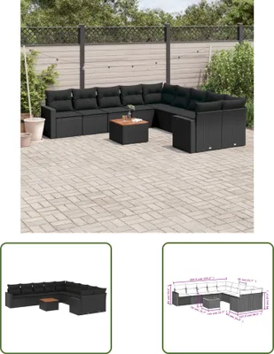 Produktbild von The Living Store 11-tlg. Garten-Sofagarnitur mit Kissen Schwarz Poly Rattan