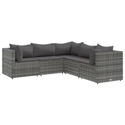 Produktbild von 5-tlg. Garten-Lounge-Set mit Kissen Grau Poly Rattan