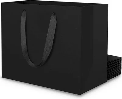 Produktbild von Famanu Geschenkbeutel Extra Groß mit Griffen 250 g/m² - 10 Stück - 40 x 15 x 30 cm - Schwarz