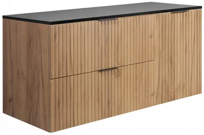 Zdjęcie produktu dla Rodan Szafka pod Umywalkę 100cm - Wisząca - Ryflowana Dąb - Czarny Blat - FLOW