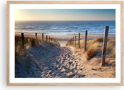 Produktbild von Gerahmtes Poster - Rahmen in heller Eiche - Meer Strand Düne - 70x50 cm - Wand Bild - Wanddeko - Wandbilder - Kunstposter - Wandposter - Bilderrahmen - Bilder - Kunstdruck - Wandbild - P2NAA70x50-3612