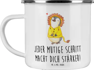 Produktbild von Mr. & Mrs. Panda Teetasse Angst überwinden - Weiß - Geschenk, Freiheit, Tasse Emaille, Hoffnung, Reisebecher, Trost, becher, Inspiration, Zuversicht, Pott, Mut, Vertrauem