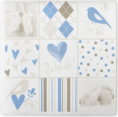 Produktbild von Sovie HOME Serviette Baby in Blau-Weiß aus Linclass® Airlaid 40 x 40 cm, 12 Stück - Taufe Baby-Shower