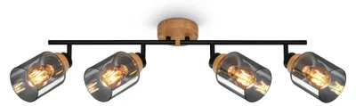 Imagen del producto de Lámpara de techo retro, con pantalla de vidrio ahumado, articulada, de 4 luces, con casquillo E27, con estructura de madera, de 68 cm