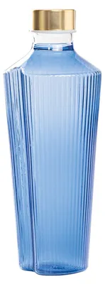 Obrázok produktu pre Praktická fľaša z borosilikátového skla, modrá farba, elegantný dizajn s vertikálnymi drážkami, na vodu a nápoje, ideálna na stôl
