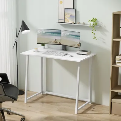 Produktbild von Schreibtisch Computertisch Bürotisch Tisch für Homeoffice PC-Tisch mit stabilen Metallbeinen | platzsparend einklappbar & verstellbare Füße | Für Homeoffice & Büro | 80x40x75 cm | Weiß