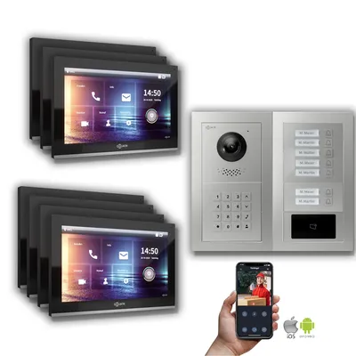 Produktbild von Goliath IP Video Türsprechanlage: 10-Zoll 7 Familienhaus, RFID, Zahlencode, Silber : 10 Zoll Schwarz : Aufputz Dose Monitor Farbe: 10 Zoll Schwarz Montage: Aufputz Dose