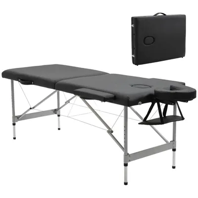 Produktbild von Klappbare Massageliege Höhenverstellbar 186x71 cm – Portabler Kosmetiktisch mit Polsterung & Aluminiumgestell für Salon & Tattoo, Schwarz