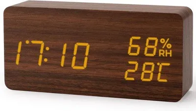 Produktbild von Digitale Wecker mit Display und Temperaturanzeige - 3 Helligkeitsstufen - Touch- oder Tonbetätigung - Holz