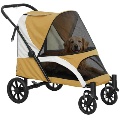 Produktbild von Hundewagen Faltbar Hundebuggy für große Hunde 4 Räder Sicherheitsleinen Braun