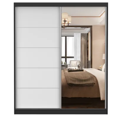Produktbild von Schwebetürenschrank Kleiderschrank Bella 03, 183 cm, Schwarz/Weiß, mit Spiegel