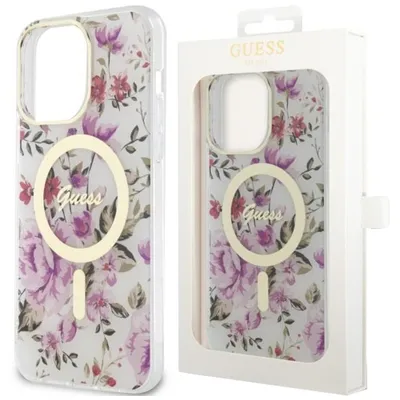 Produktbild von Guess Guhmp14Lhcfwst Etui Für Iphone 14 Pro - Transparentes Hardcase Blume Magsafe