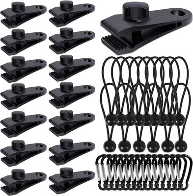 Produktbild von 10 Stück Gewichtsverschlüsse mit Karabinerklemme und Bungee-Set, Gewichtsverschlüsse, Luftsackverschlüsse, Zeltverschlüsse, Luftsack für Camping und Caravans.