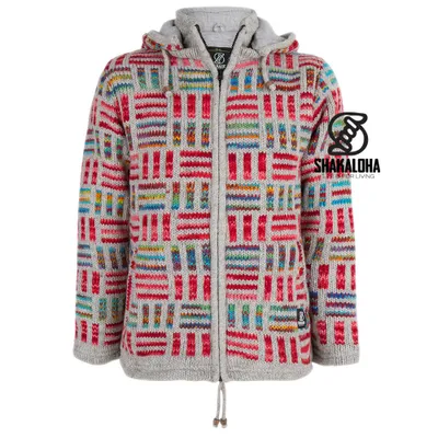 Immagine prodotto di Shakaloha Gilet in lana lavorato a maglia Tictac ZH Grigio Multicolore con fodera in cotone e cappuccio rimovibile - Donna - Realizzato a mano in Nepal con lana di pecora