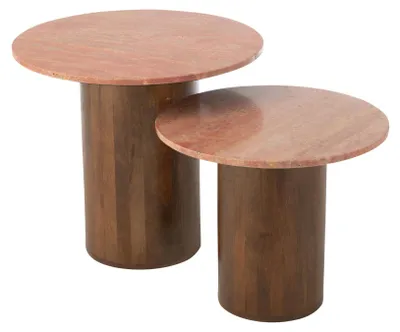 Produktbild von Set aus 2 runden Couchtischen aus Holz mit Marmoreffekt