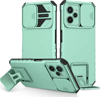 Produktbild von OPPO Realme C35 Hülle, Dual Layer Ständer Schutzhülle mit Schiebe Kamera Schutz für OPPO Realme C35 Türkis