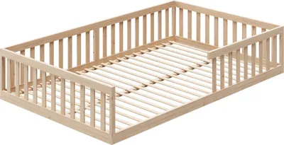 Produktbild von Kinderbett Bodenbett 140x200 cm mit Rausfallschutz & Lattenrost Montessori Bett Bed Gitterbett Kinder Jugendbett Einzelbett | natur weitere Größen | 90x200 | 120x200 cm