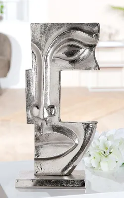 Skulptur Große Lippen, Aluminium, silber, antik, 40 cm