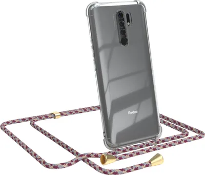 Produktbild von EAZY CASE Handykette kompatibel mit Xiaomi Redmi 9 / Redmi 9 Prime, Handyhülle mit Umhängeband, Handykordel, Schutzhülle Clear, Band in Rot