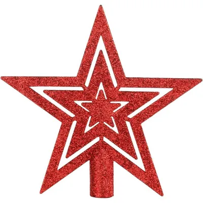 Zdjęcie produktu dla Wierzchołek choinki, gwiazda, czerwona, błyszcząca, 17,7 cm