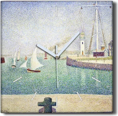 Produktbild von Coloray Hodiny Unikátní 30x30 cm  Tiché hodiny Pro obývací pokoj a kuchyň Nástěnné hodiny Plátno Černé ručičky hodin - Vstup do přístavu Seurat