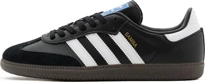 A side view of a black Adidas Samba OG sneaker.