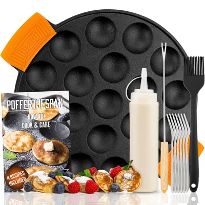Poffertjespfanne Set, 19 Mulden, Gusseisen, rund, schwarz