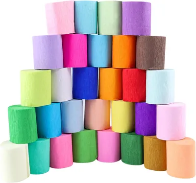 Produktbild von Krepppapier Rollen 30 Stück, 4,5 cm x 10 m, 30 Farben, für Partydekoration