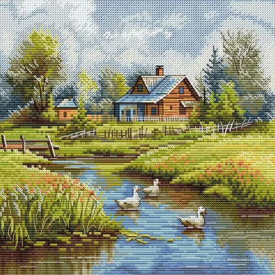 Productafbeelding van HobbyJobby geteld borduurpakket "Zomer in het dorp", 19x19cm