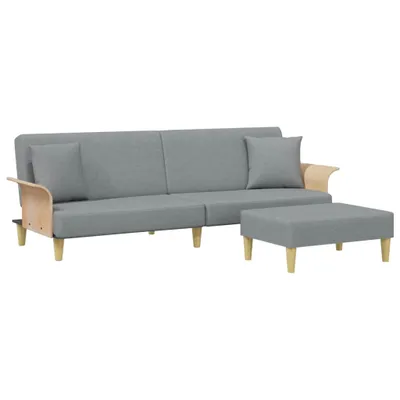 Produktbild von Schlafsofa 2-Sitzer mit Kissen und Fußhocker Hellgrau Samt