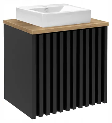 Image de Armoire de salle de bain Black Lame avec lavabo et plan Chêne 60x56x45cm Armoire suspendue