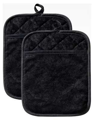 Produktbild von 2er Set Topflappen und Ofenhandschuhe, Schwarz, Baumwolle, hitzebeständig, Küchenbedarf