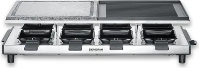 Produktbild von Raclette Grill-Platte Naturgrillstein SEVERIN RG 2373 mit 8 Pfännchen RG 2373 aus Edelstahl, schwarz Raclette Raclette Mit Antihaftbeschichteter Grillplatte Raclette Grill Tischgrill