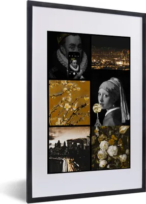 Produktbild von MuchoWow® Gerahmtes Poster Collage - Kunst - Gold - Schwarz 40x60 cm - Poster mit Schwarzem Bilderrahmen Wandposter Rahmen Foto Bilder - Poster in Rahmen
