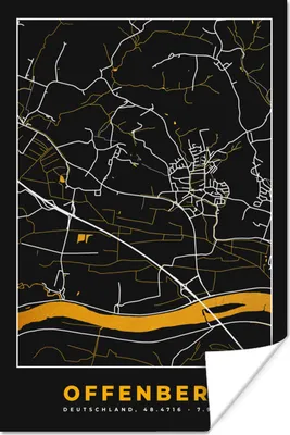 Produktbild von MuchoWow® Poster Deutschland - Schwarz und Gold - Offenberg - Stadtplan - Karte 120x180 cm - Kunstposter