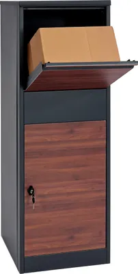 Immagine prodotto di Cassetta per pacchi HWC-G80, cassetta per pacchi Cassetta per lettere in piedi Cassetta per pacchi XL ~ zincata effetto legno antracite marrone scuro