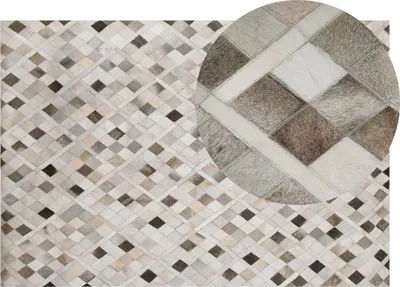 Produktbild von BELIANI Teppich Bunt 140 x 200 cm aus Leder Patchwork Kariert Handgefertigt Elegant Modern