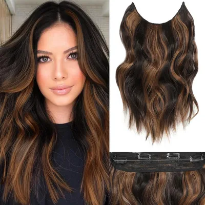 Immagine prodotto di Estensione per capelli ondulata, lunghezza 40,6 cm, con 4 clip. Colore: marrone scuro e marrone medio, combinati