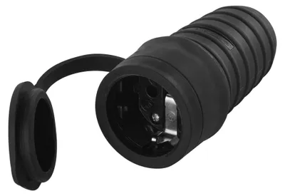 IP44 Gummi-Steckdose Schuko, schwarz
