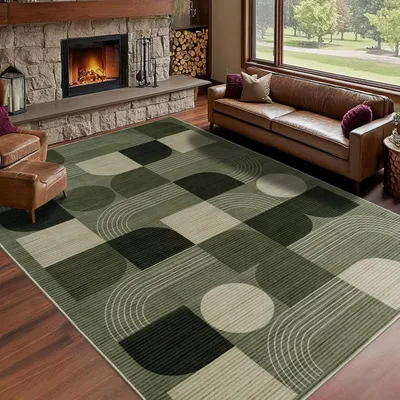 Productafbeelding van Vloerkleed 80 x 150 cm, groen, wol, voor woonkamer