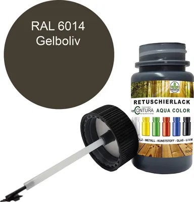 Produktbild von Reparaturlack Lackstift RAL Lack Pinselflasche 50ml. Farbe Holz Metall Möbel Auto Bad Retuschierlack - RAL 6014 Gelboliv