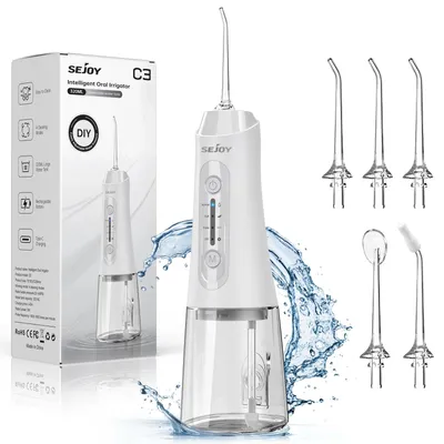Image de Munddusche électrique - 4 modes - 5 buses - Réservoir d'eau de 320 ml - Rechargeable - USB-C - Blanc