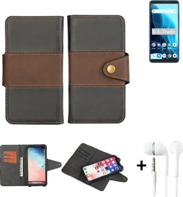 Produktbild von K-S-Trade Handyhülle Schutzhülle Bookstyle Wallet-Case kompatibel mit Cubot Note 9 + earphones Bumper rundumschutz schwarz-braun 1x