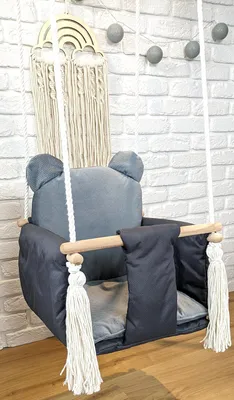 Produktbild von Süße Kinderschaukel  für Kinderzimmer Babyschaukel mit Spielzeug Schaukelsitz Schaukel Holz Stoff Schaukelsitz  Hängesessel  Geschenk Kinderzimmer Draußen Drinnen Süß Teddy Bear