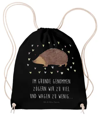 Produktbild von Mr. & Mrs. Panda Baumwolltasche Igel Herzen - Schwarz - Geschenk, Leben, Herz, Vertrauen, wander rucksack, Lustige Sprüche, Liebe, Turnbeutel, Beutel, Sportbeutel