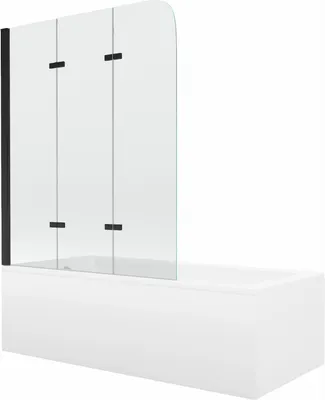 Produktbild von Mexen Cubik Rechteckbadewanne 160 x 70 cm mit Verkleidung und 3-flügeliger Blende 120 cm, Transparent, Schwarz - 550316070X90120