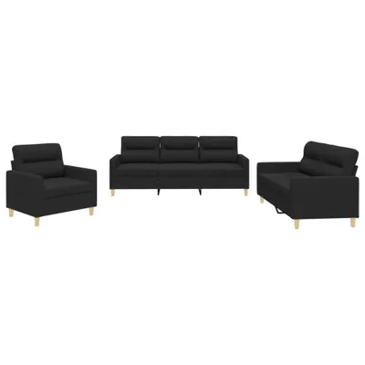 Produktbild von vidaXL 3-tlg. Sofagarnitur mit Kissen Schwarz Stoff
