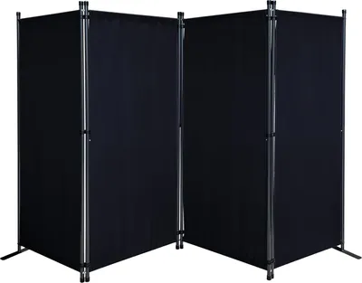 Image de Paravent 4 panneaux de 170 x 220 cm - Paravent en tissu pour jardin, cloison de séparation, balcon, opaque, sur pied, pliable, noir