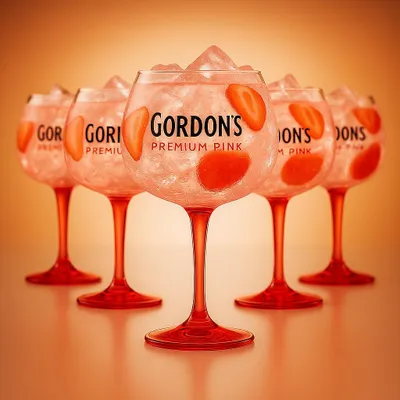 Produktbild von Gordon’s Premium Pink Ballongläser – 6er Set | Copa Cocktailgläser | Gin Tonic Gläser mit pinkem Stiel | Großes Longdrinkglas-Set