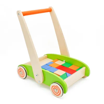 Productafbeelding van Loopwagen van hout met houten blokjes – Loopfiets – Duurzaam, leerzaam en stevig – Geschikt vanaf 1 jaar